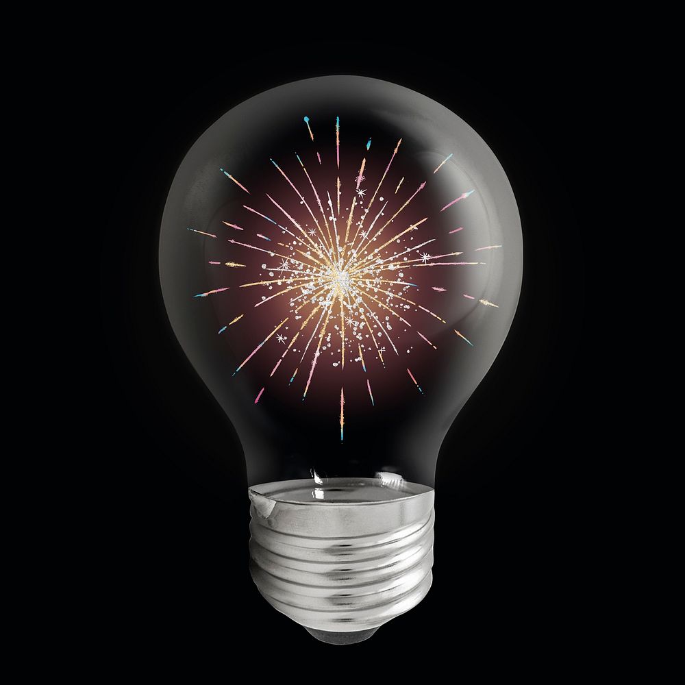 Fireworks in light bulb celebration creative remix