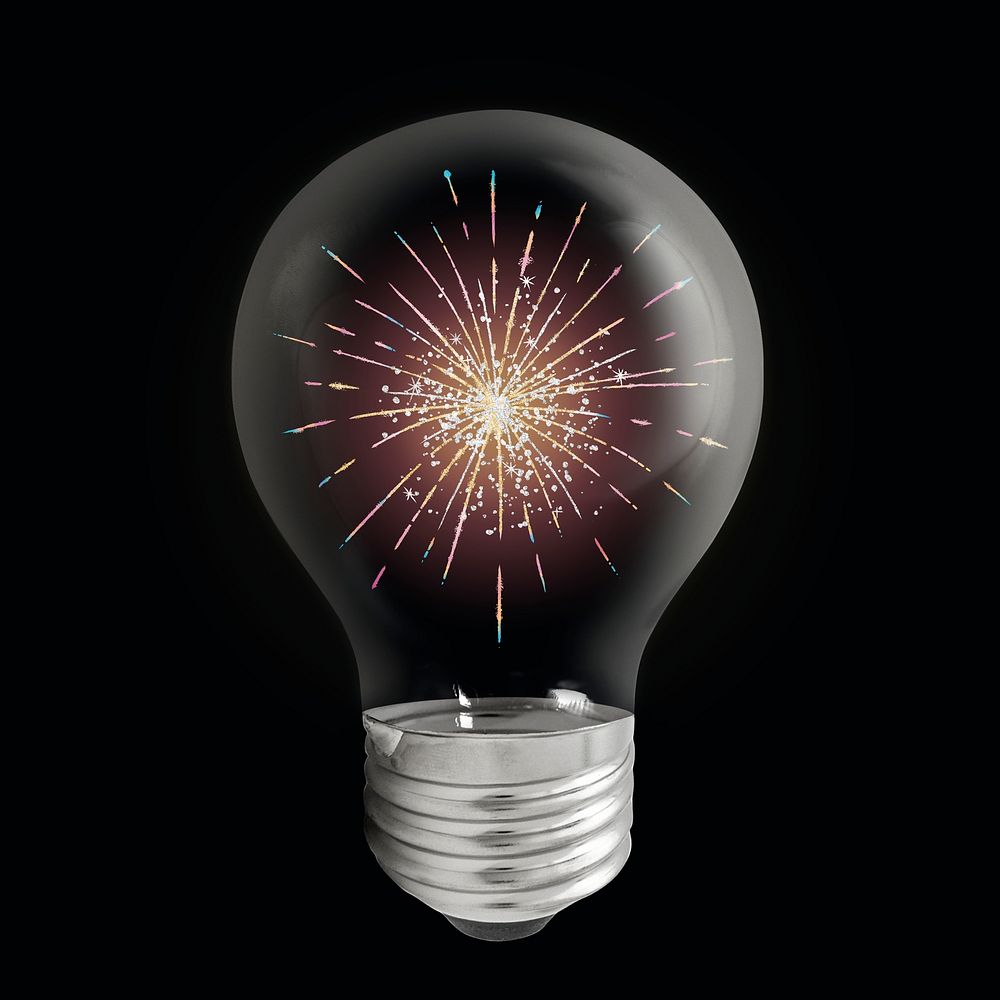 Fireworks sticker, light bulb celebration creative remix psd