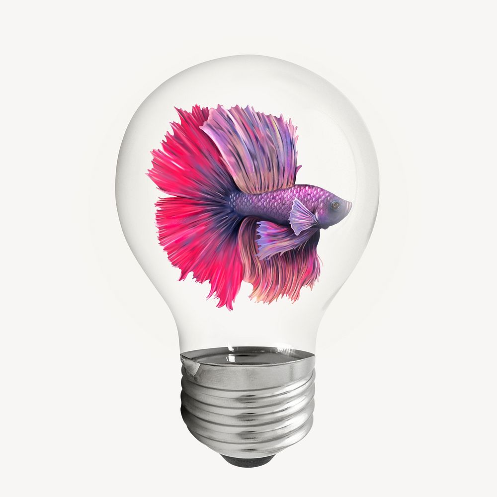 Betta fish sticker, light bulb animal creative remix psd
