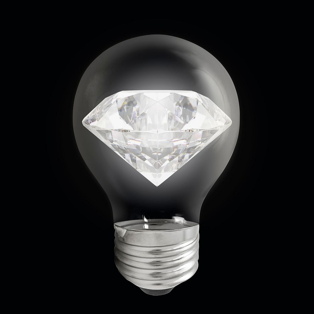 3D diamond in light bulb creative illustration
