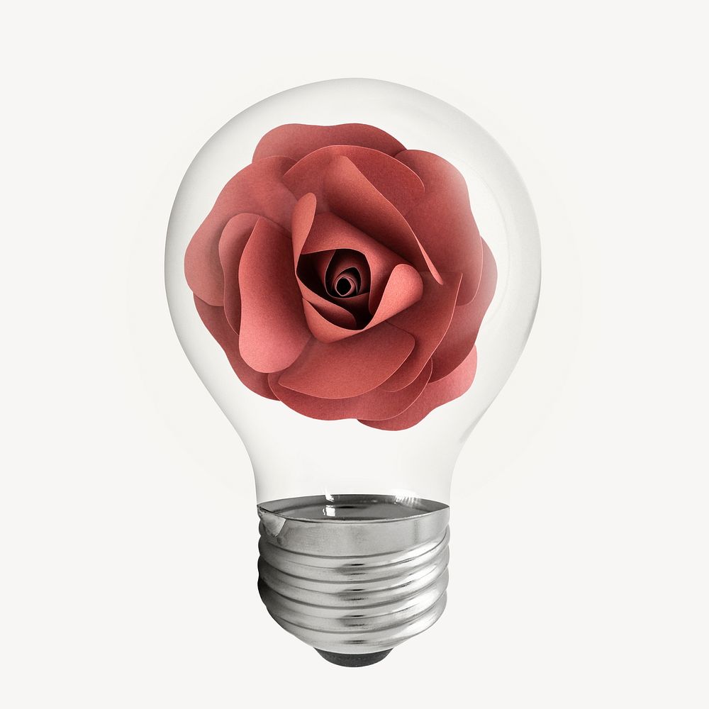 Paper rose bulb, red flower graphic psd