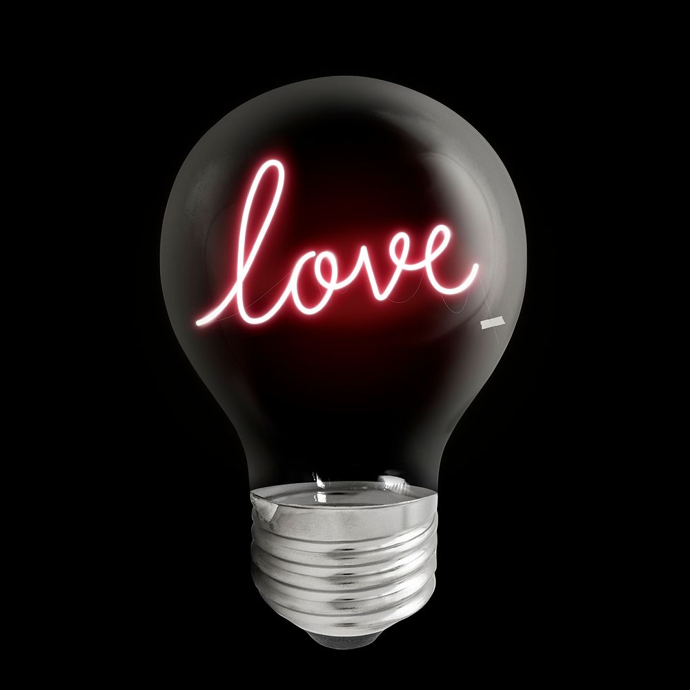 Love typography in neon light bulb creative remix
