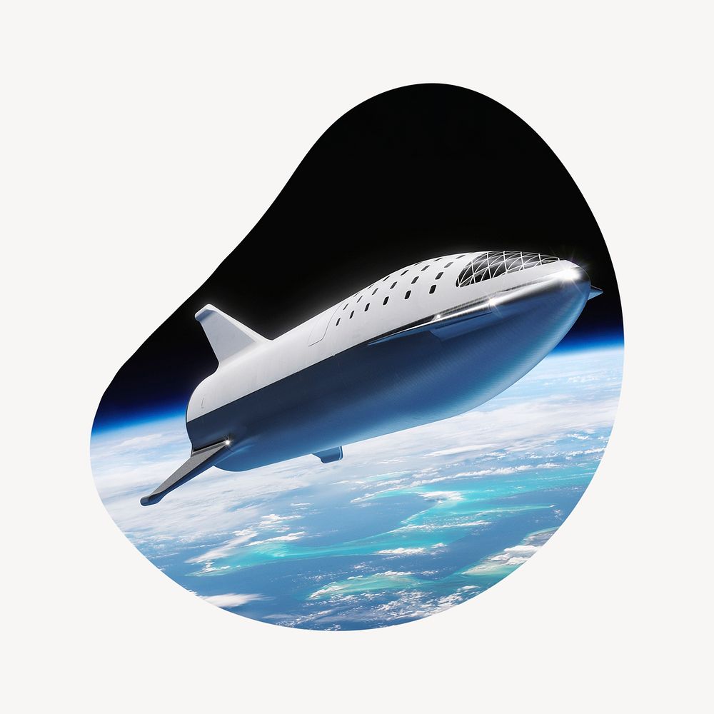Starship separation badge, space travel photo in blob shape