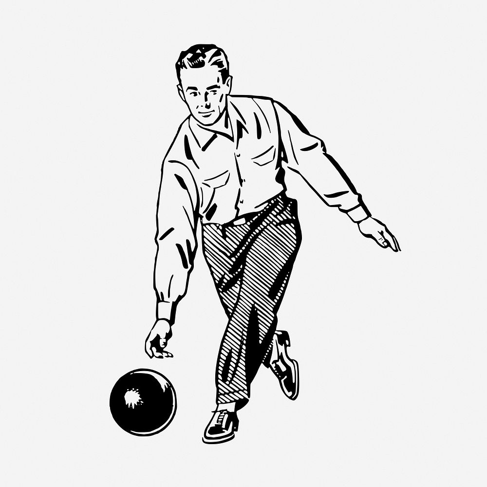 Bowling man drawing, vintage sport illustration. Free public domain CC0 image.