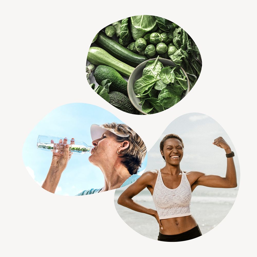 Healthy diet aesthetic badge, wellness photo in blob shape
