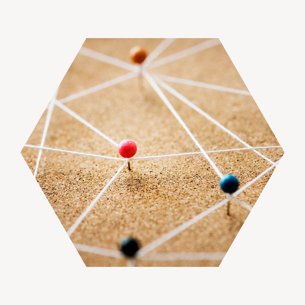 Business thread connection badge, corporate photo in hexagon shape