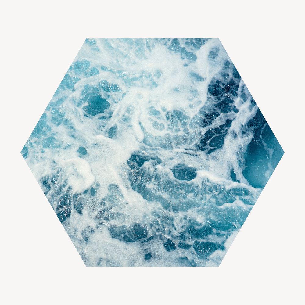 Ocean wave badge, environment photo in hexagon shape