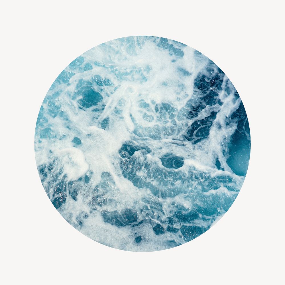 Ocean wave badge, environment photo in round shape