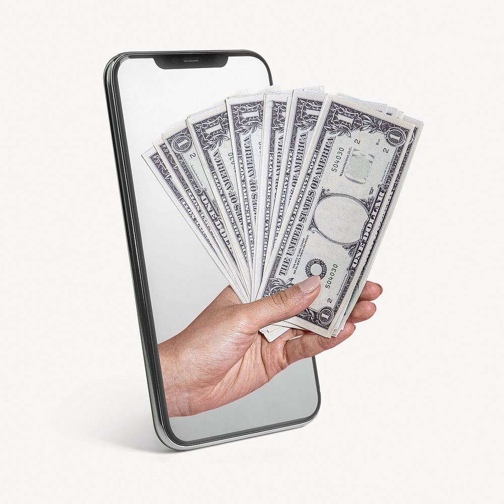 Money, mobile phone, digital design