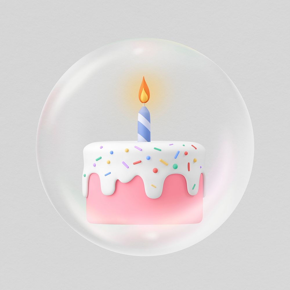 Birthday cake sticker, 3D dessert in bubble psd