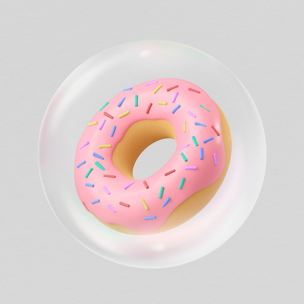 Pink donut in bubble, dessert illustration
