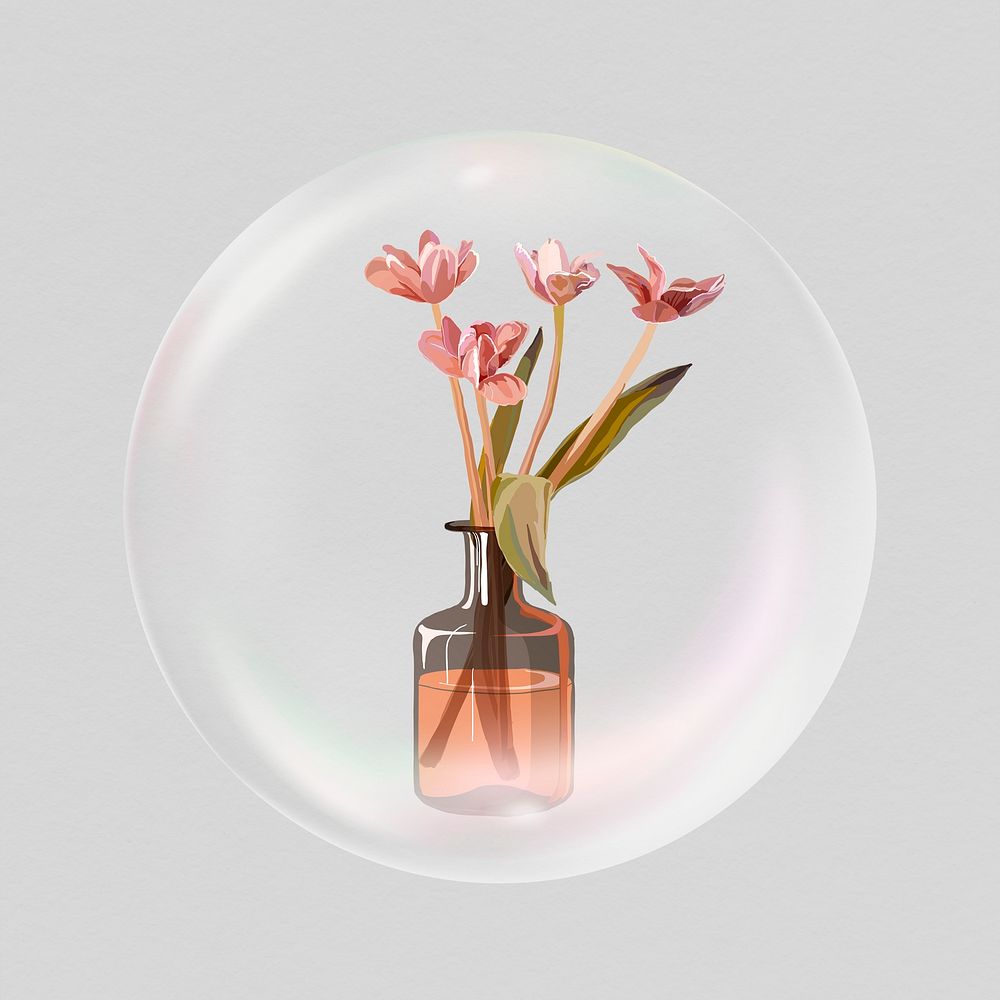 Flower vase sticker, home decor bubble concept art psd