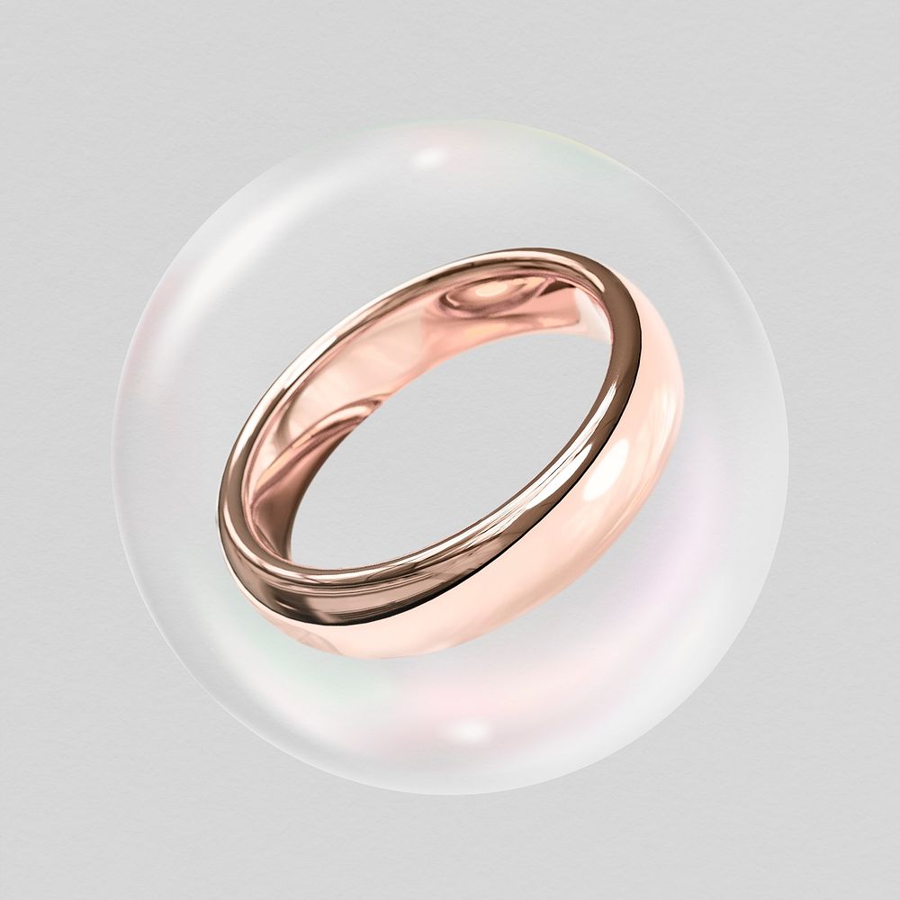 Rose gold wedding ring, 3D marriage bubble concept art