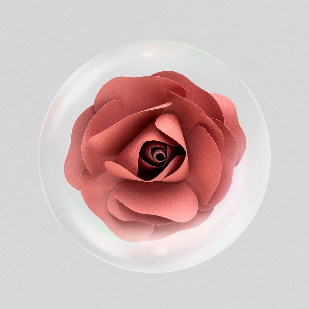 Paper rose flower sticker, Spring bubble concept art psd