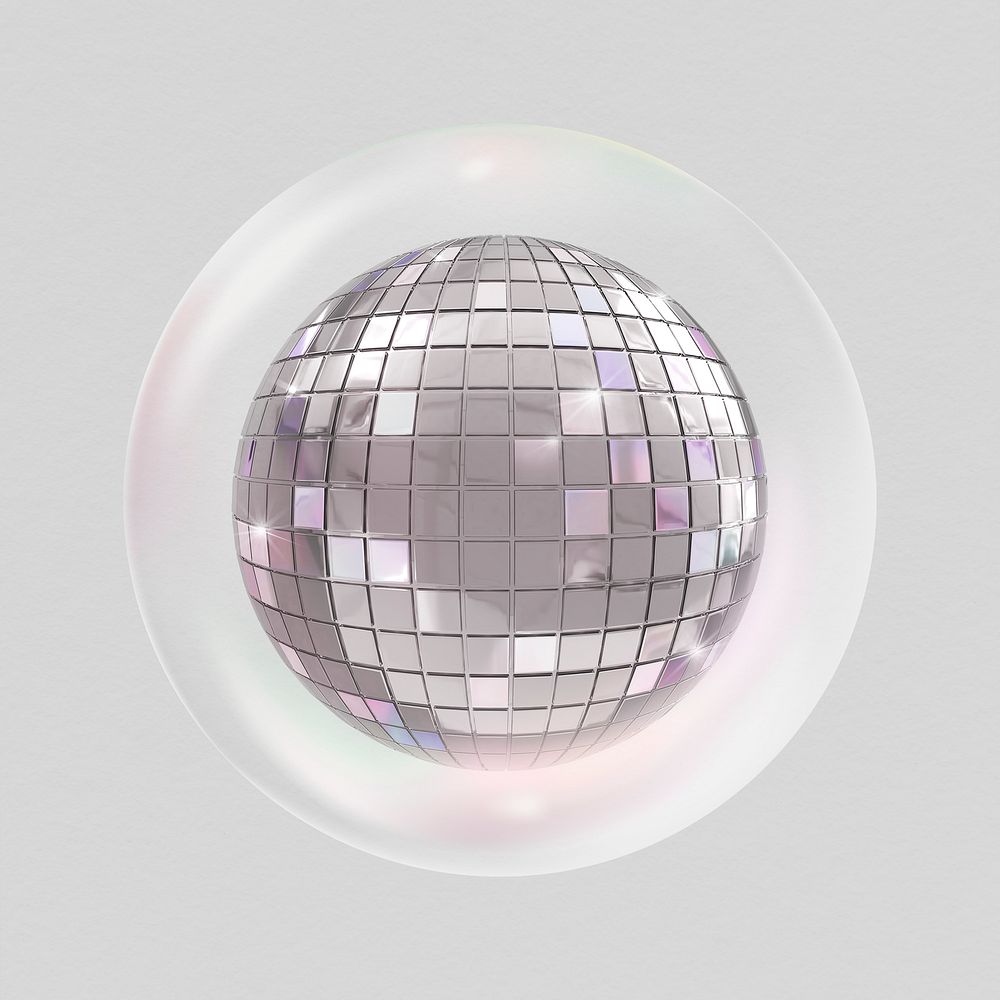 Silver disco ball in bubble, party decor illustration