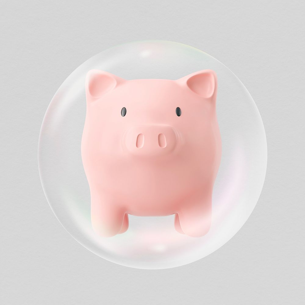 Piggy bank in bubble, financial savings concept art