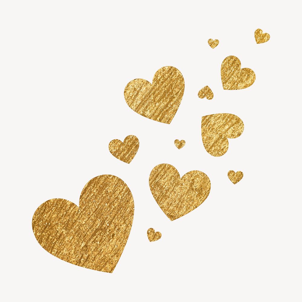 Sparkly hearts clipart, gold aesthetic design vector