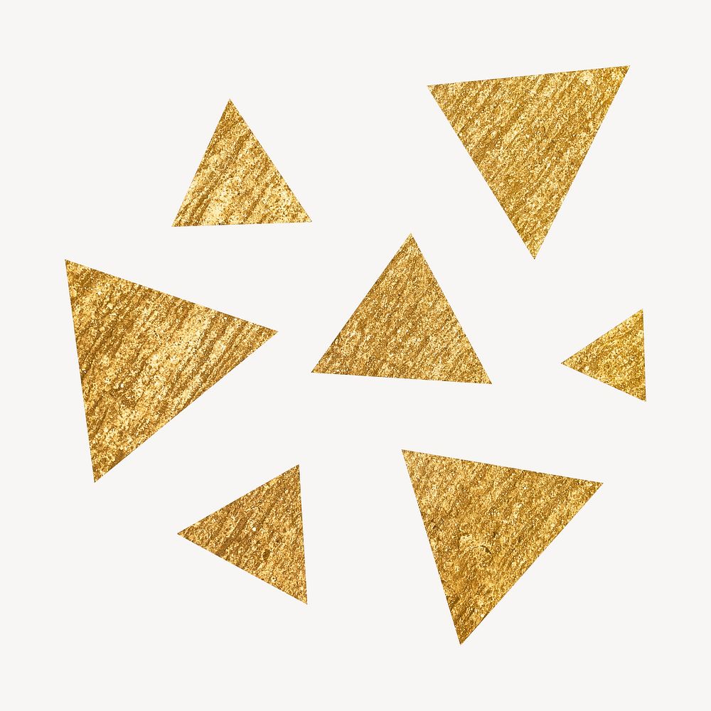 Glittery triangles sticker, gold geometric shape in aesthetic design psd