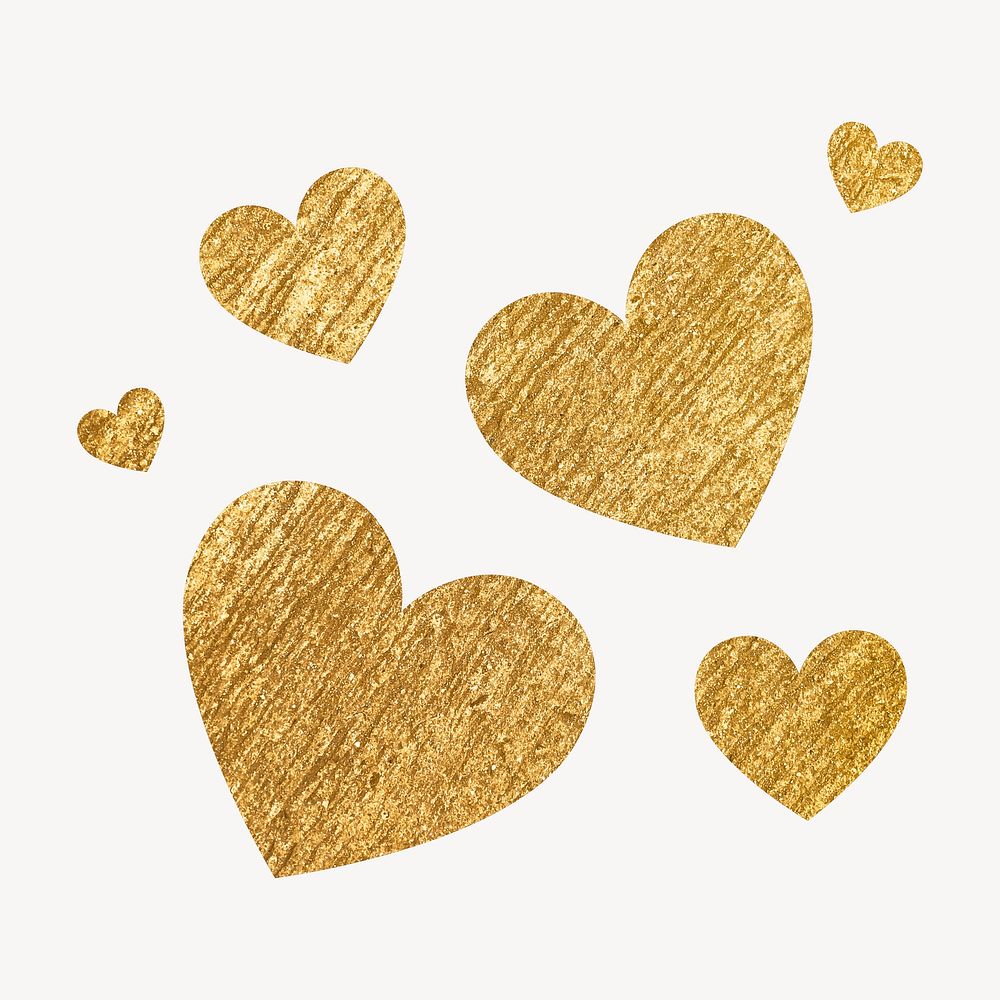 Gold glittery hearts clipart, aesthetic Valentine's graphic
