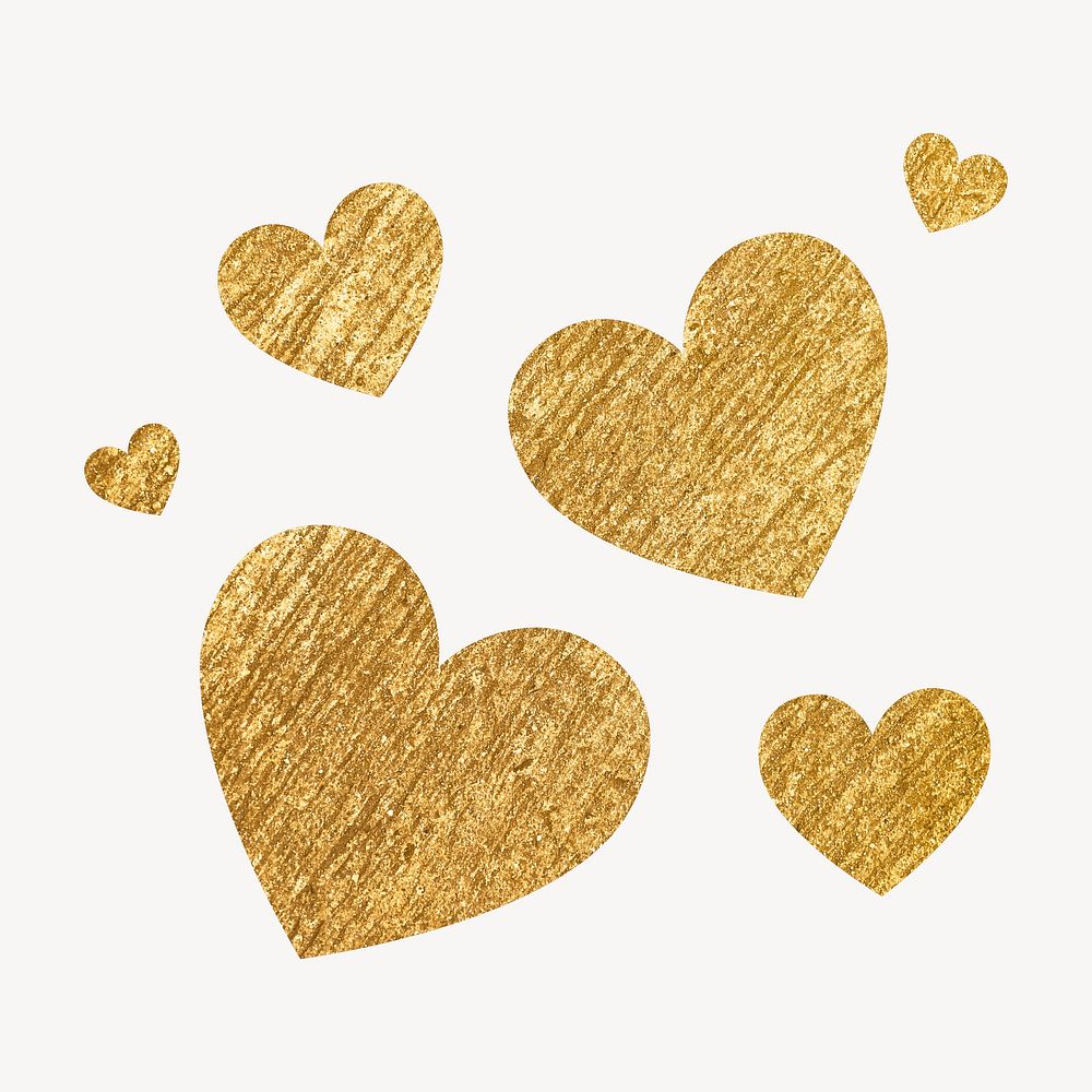 Sparkly hearts sticker, gold aesthetic design psd