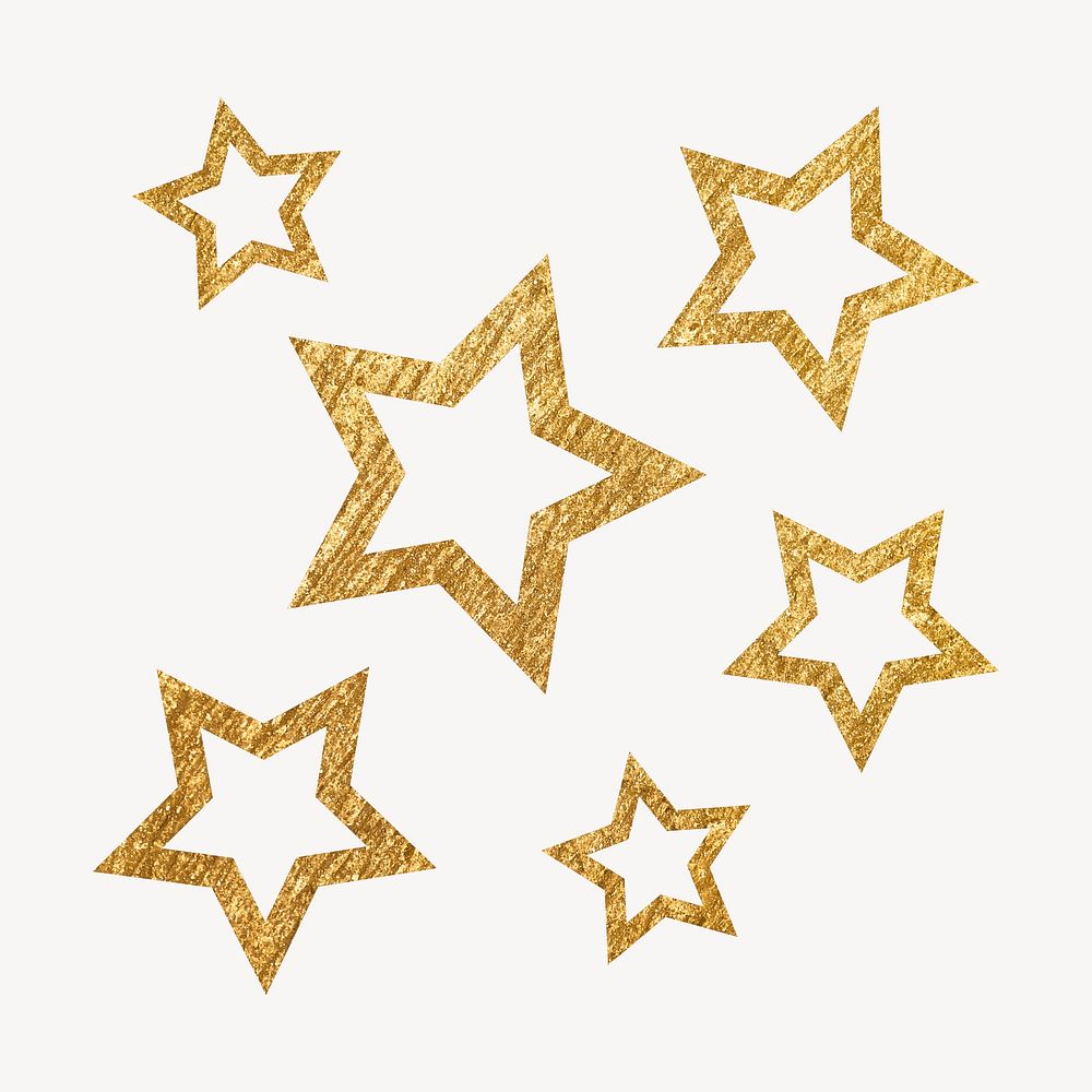 Gold aesthetic stars sticker, glittery shape psd