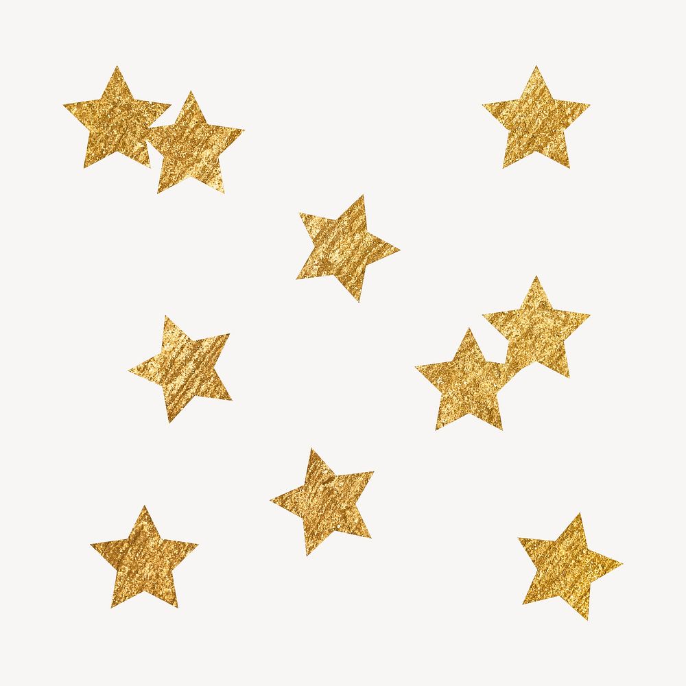 Gold aesthetic stars sticker, glittery shape psd