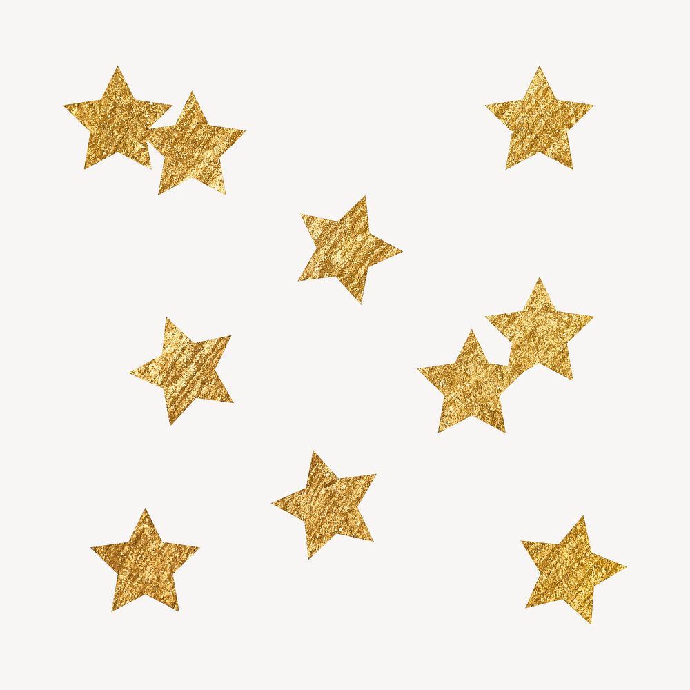 Gold sparkly stars clipart, aesthetic shape vector