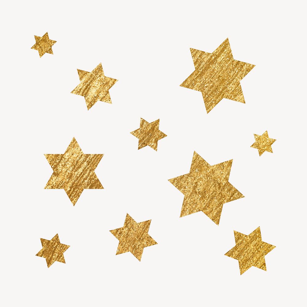 Gold sparkly stars clipart, aesthetic shape vector