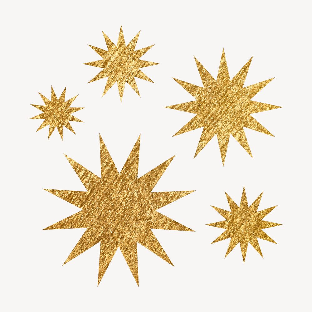 Metallic starburst icon sticker, gold geometric shape psd