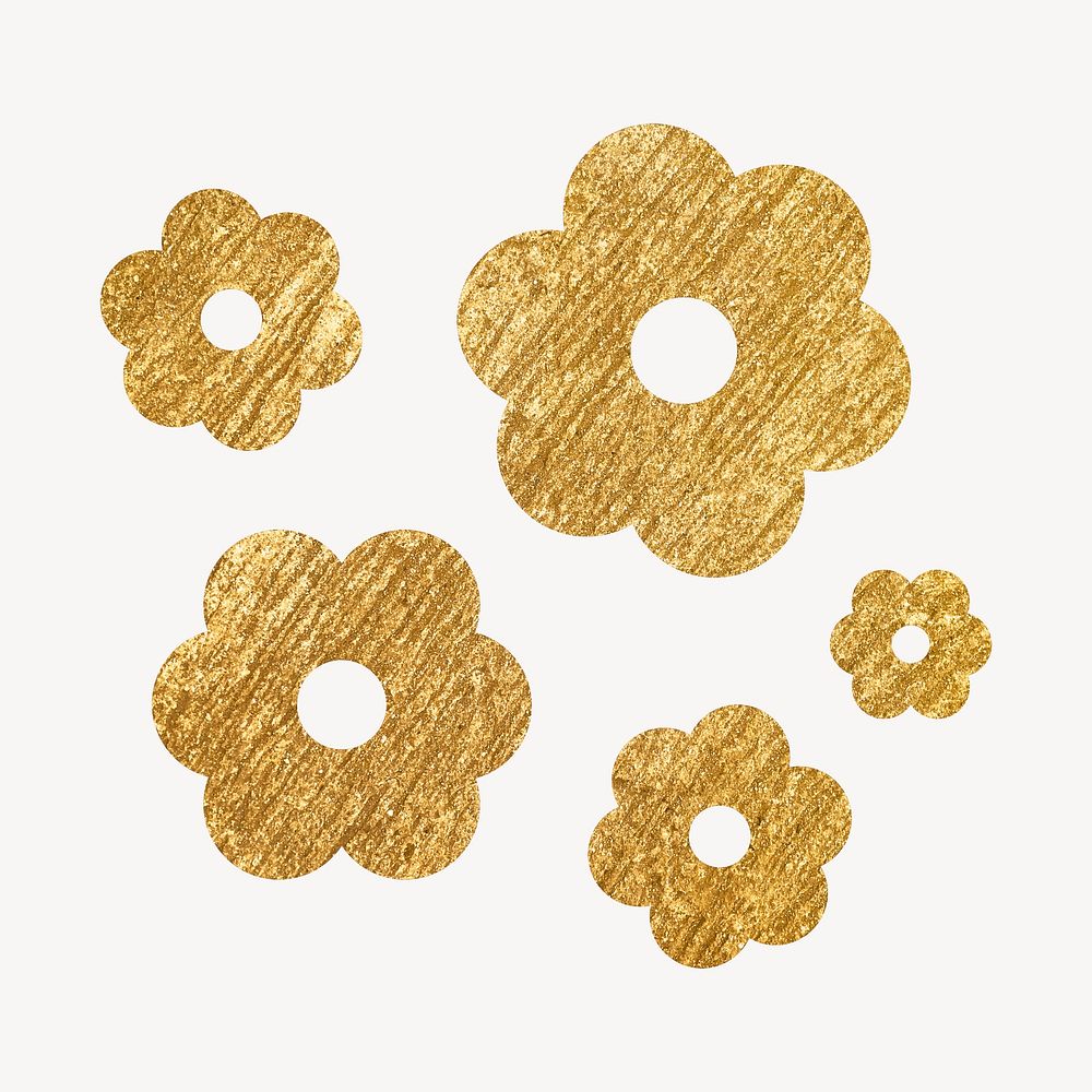 Gold flower sticker, metallic aesthetic design psd