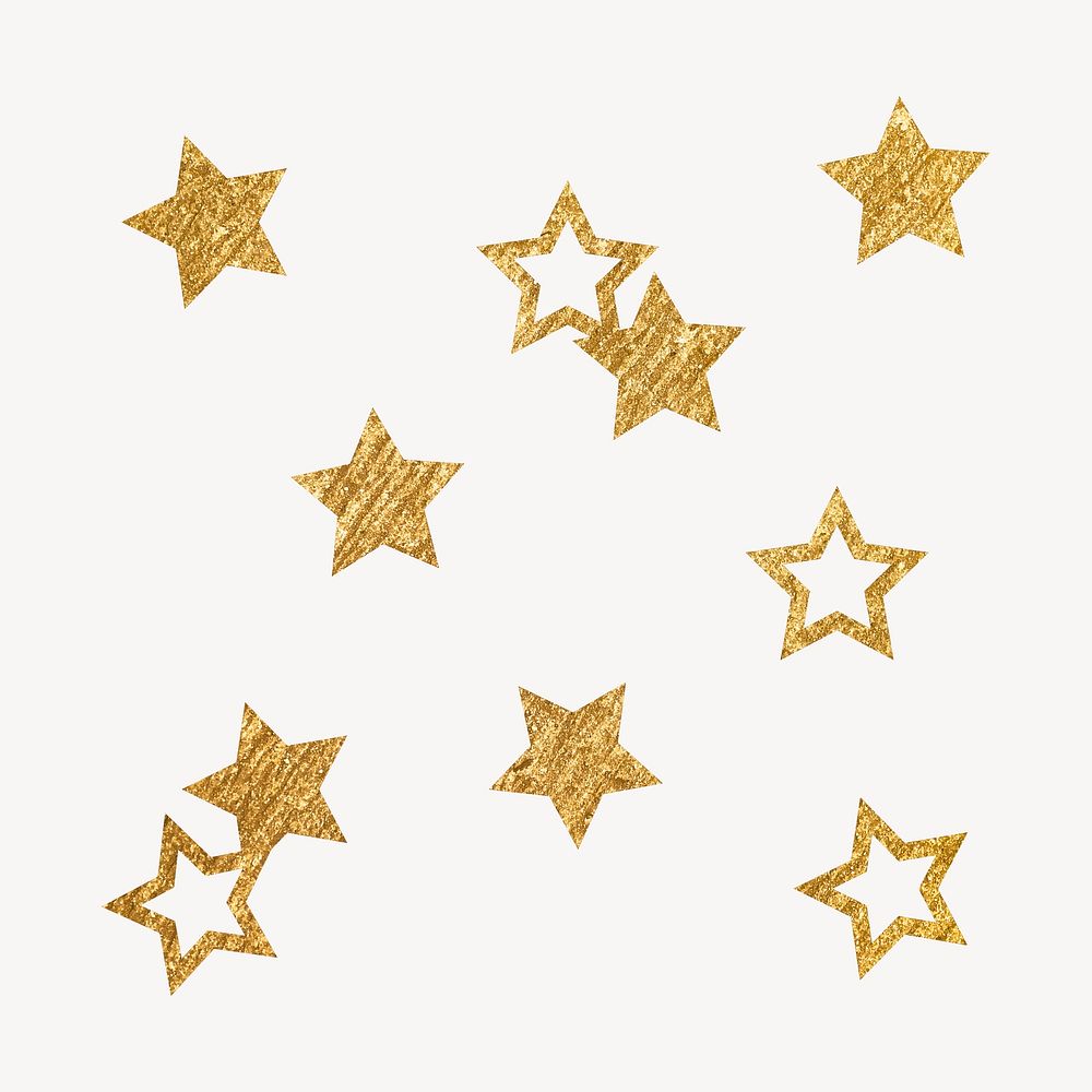 Gold sparkly stars clipart, aesthetic shape vector