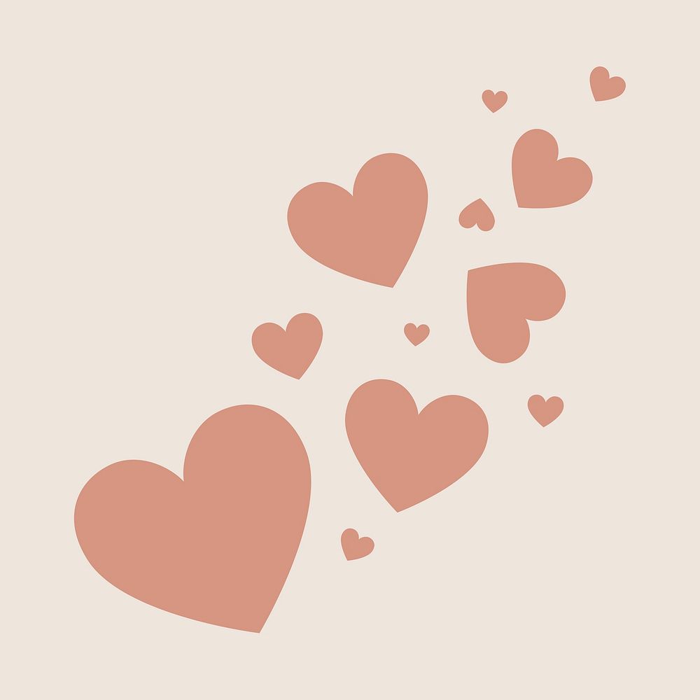 Brown hearts sticker, Valentine's flat graphic psd