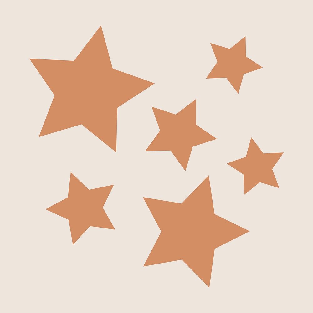 Brown stars sticker, cute pastel shape graphic psd