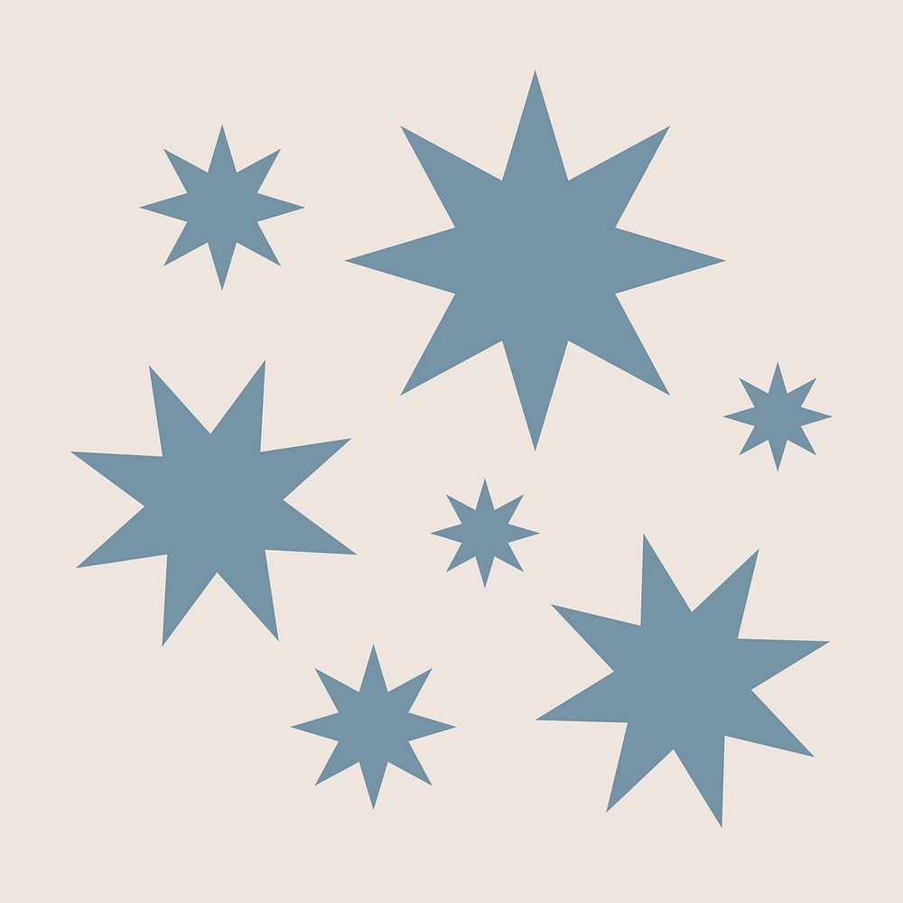 Blue starburst icon clipart, flat geometric shape vector
