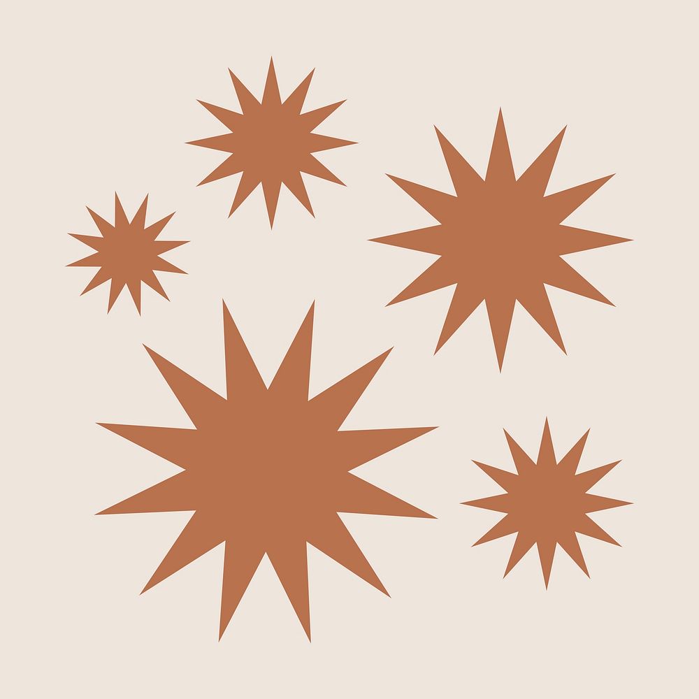 Brown sunburst icon sticker, flat geometric shape psd