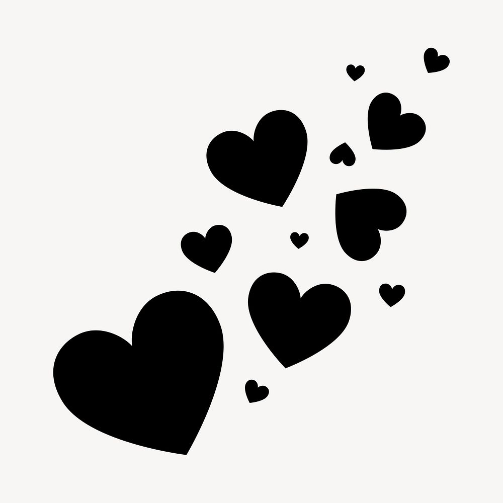 Black hearts sticker, cute flat graphic psd