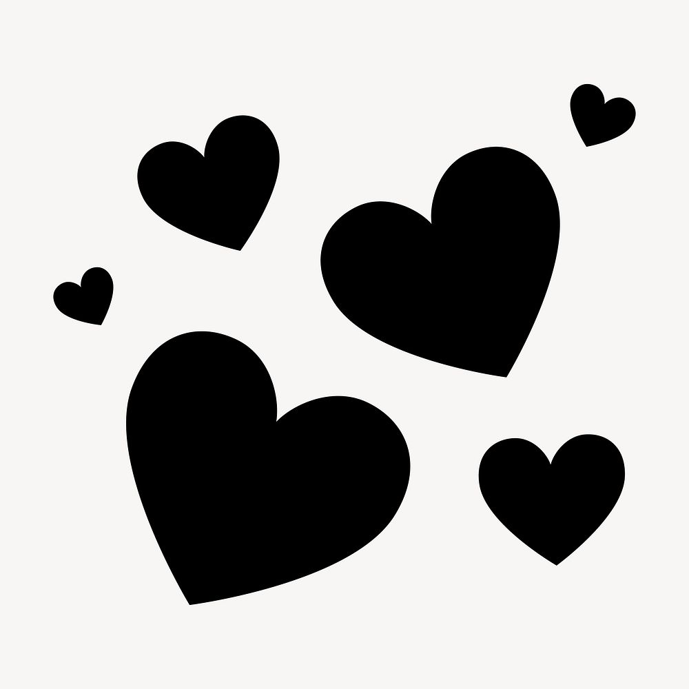 Black hearts sticker, Valentine's flat graphic vector