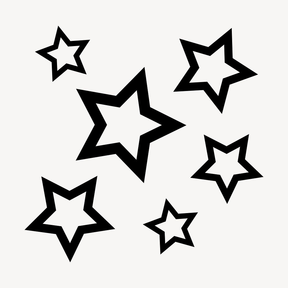 Black stars sticker, flat shape graphic psd