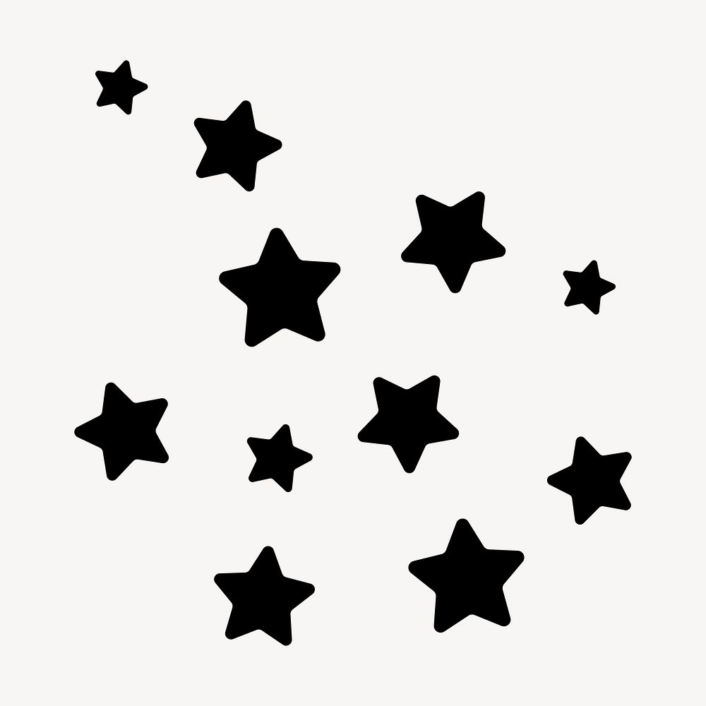 Black stars sticker, flat shape graphic psd