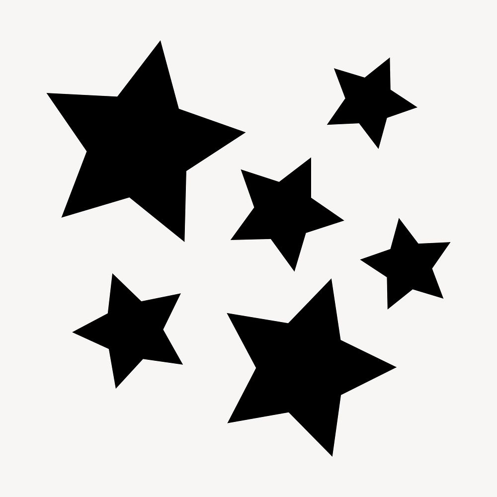 Black stars sticker, flat shape graphic psd