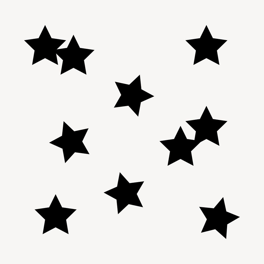 Black stars sticker, flat shape graphic psd