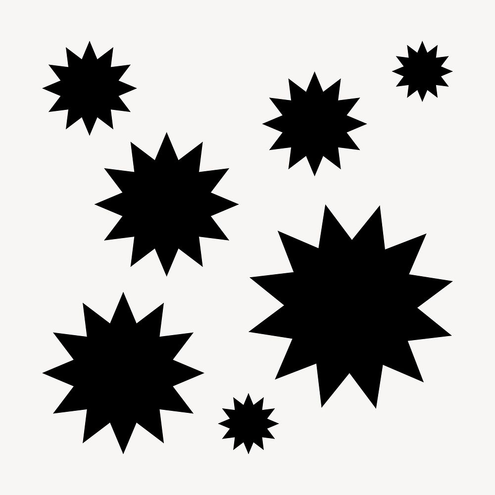 Black sunburst icon sticker, flat geometric shape psd