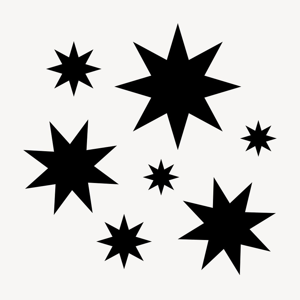 Black starburst icon clipart, flat geometric shape 