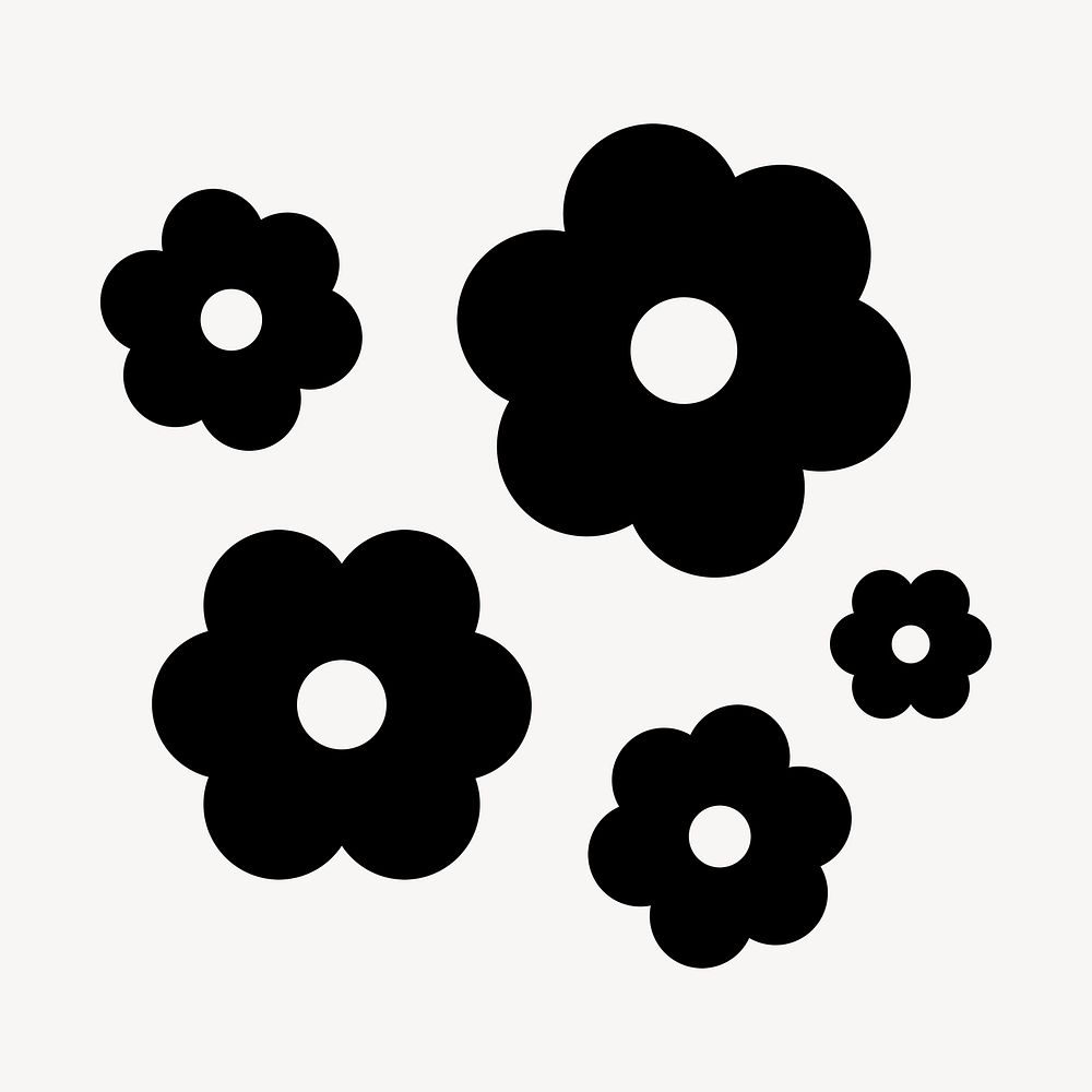 Black flower sticker, cute flat graphic psd
