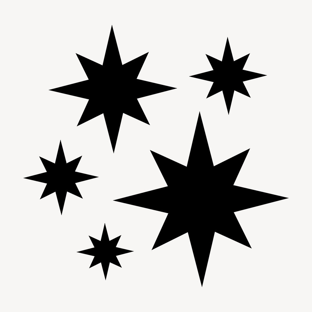 Black starburst icon clipart, flat geometric shape vector