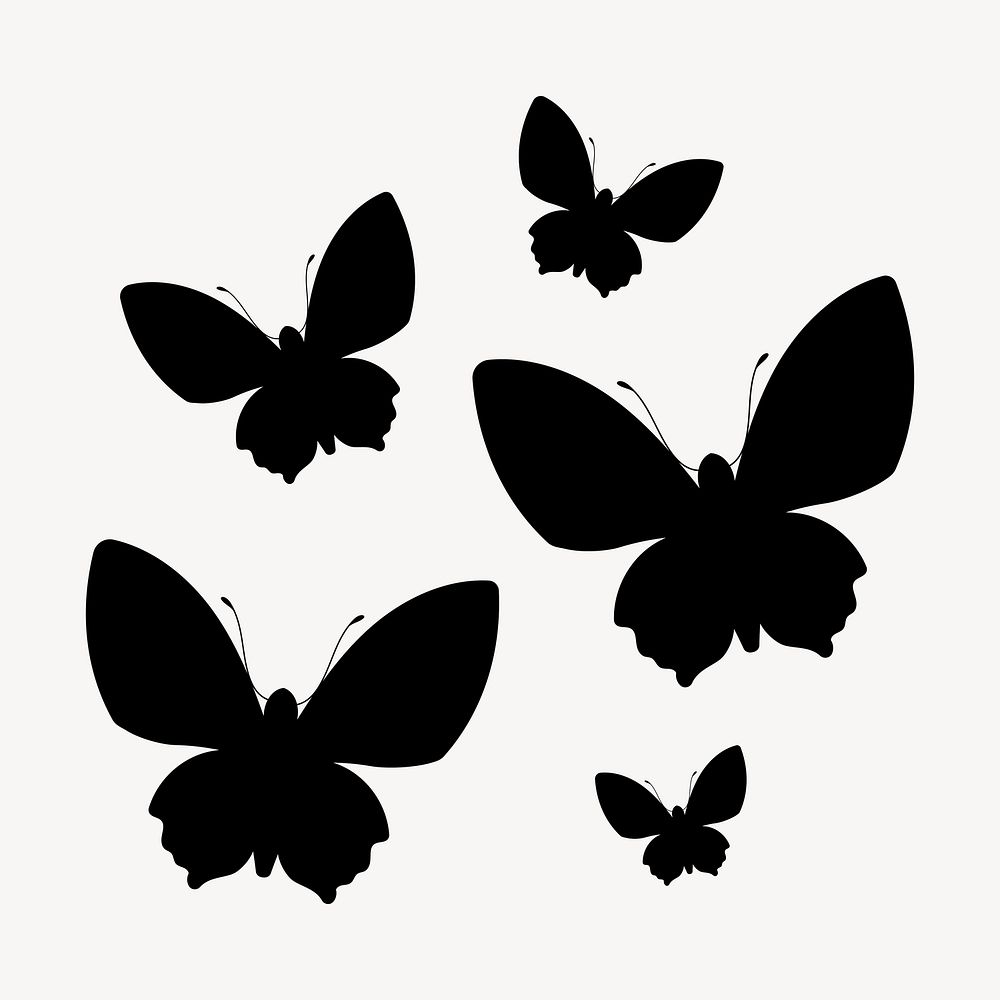 Butterflies silhouette clipart, flat insect graphic