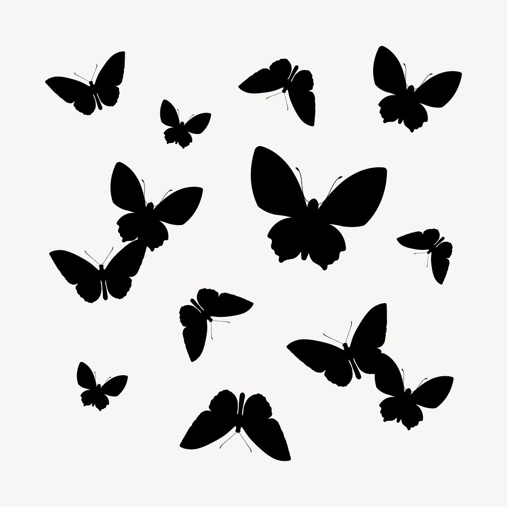 Butterflies silhouette clipart, flat insect graphic vector