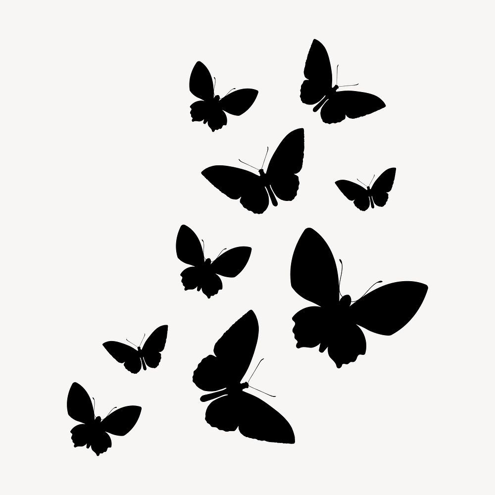 Butterflies silhouette clipart, flat insect graphic