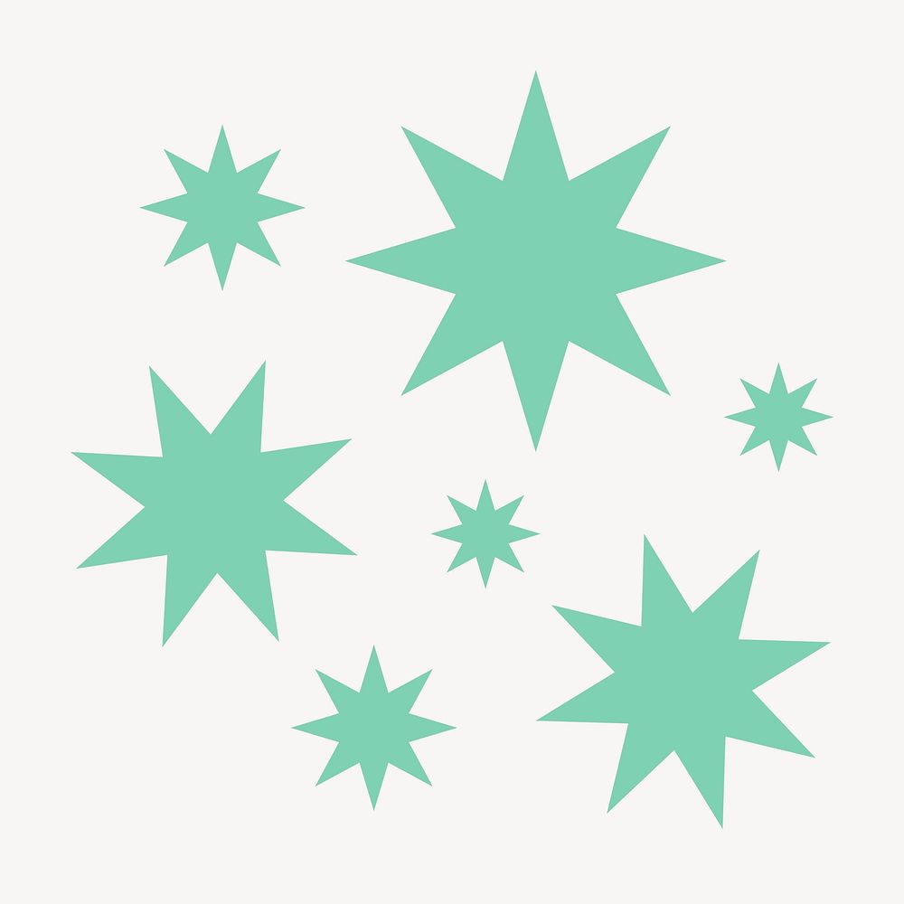 Green starburst icon clipart, flat geometric shape vector