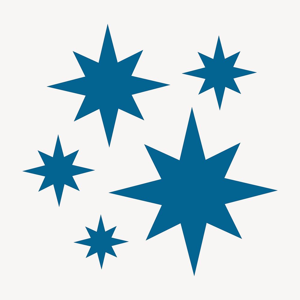 Blue starburst icon clipart, flat geometric shape vector